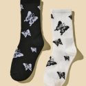 2pairs Butterfly Pattern Crew Socks