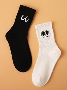 2pairs Guys Embroidery Detail Socks