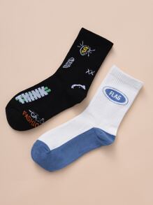 2pairs Guys Letter Graphic Crew Socks