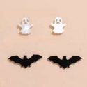 2pairs Halloween Ghost & Bat Stud Earrings