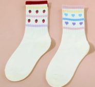 2pairs Heart & Strawberry Graphic Crew Socks
