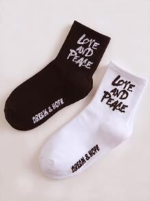 2pairs Letter Graphic Socks