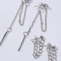 2pairs Metal Bar Decor Chain Earrings