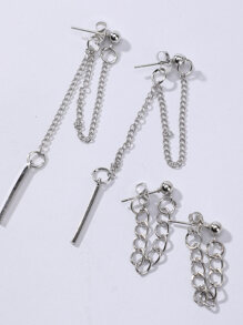 2pairs Metal Bar Decor Chain Earrings