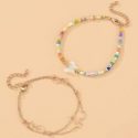 2pcs Butterfly Decor Beaded Anklet