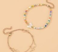 2pcs Butterfly Decor Beaded Anklet