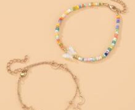 2pcs Butterfly Decor Beaded Anklet
