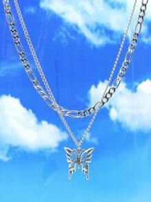 2pcs Butterfly Decor Chain Necklace