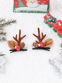 2pcs Christmas Antlers Decor Hair Clip