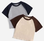 2pcs Colorblock Baseball Tee