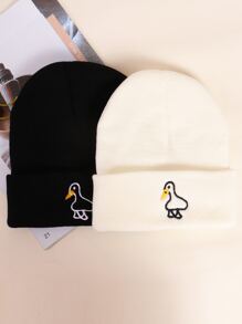 2pcs Duck Embroidery Beanie