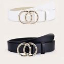 2pcs Faux Leather Dual-Buckle Belt