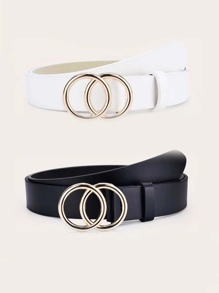 2pcs Faux Leather Dual-Buckle Belt