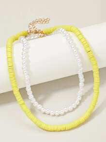 2pcs Faux Pearl Beaded Necklace