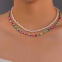 2pcs Faux Pearl Beaded Necklace