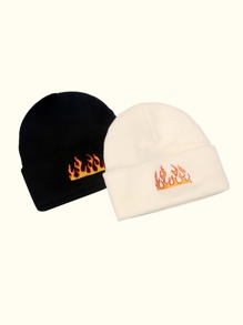 2pcs Flame Embroidery Beanie