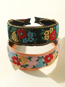 2pcs Floral Embroidery Hair Hoop