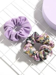 2pcs Flower Print Scrunchie