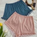 2pcs Frill Trim Polka Dot Print Sleep Shorts