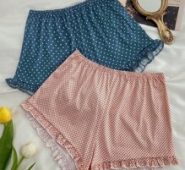 2pcs Frill Trim Polka Dot Print Sleep Shorts