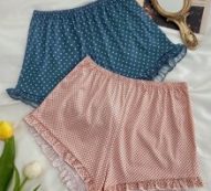 2pcs Frill Trim Polka Dot Print Sleep Shorts