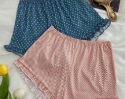 2pcs Frill Trim Polka Dot Print Sleep Shorts