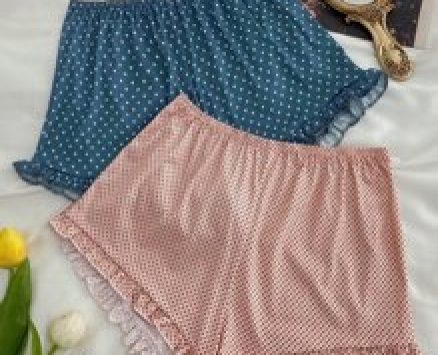 2pcs Frill Trim Polka Dot Print Sleep Shorts