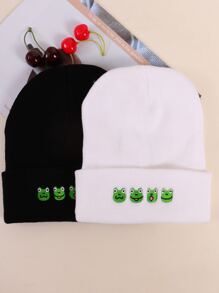 2pcs Frog Embroidery Beanie