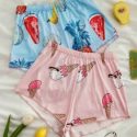 2pcs Fruit And Cartoon Graphic Sleep Shorts