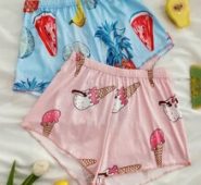 2pcs Fruit And Cartoon Graphic Sleep Shorts