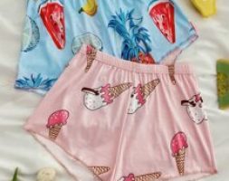 2pcs Fruit And Cartoon Graphic Sleep Shorts