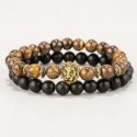 2pcs Guys Lion Head Decor Beaded Bracelet