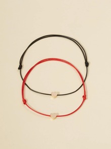 2pcs Heart Decor Rope Bracelet