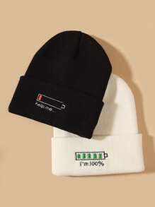 2pcs Letter Embroidered Beanie