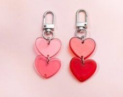 2pcs Link Heart Charm Keychain