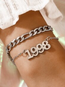 2pcs Number Decor Chain Bracelet