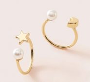 2pcs Pearl & Moon Decor Ring