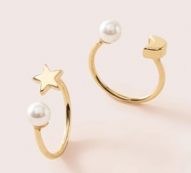 2pcs Pearl & Moon Decor Ring