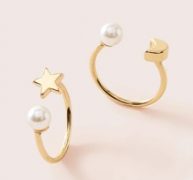 2pcs Pearl & Moon Decor Ring