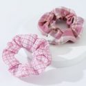 2pcs Plaid Print Pleated Scrunchie