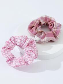 2pcs Plaid Print Pleated Scrunchie