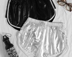 2pcs Reflective Face Contrast Binding Sleep Shorts