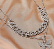 2pcs Rhinestone Butterfly Chain Necklace