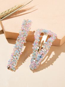 2pcs Rhinestone Decor Hair Clip