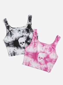 2pcs Skull Graphic Tie Dye Tank Top