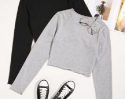 2pcs Solid Crop Tee