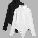 2pcs Solid High Neck Bodysuit