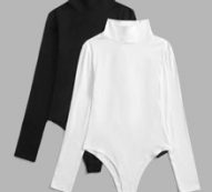 2pcs Solid High Neck Bodysuit