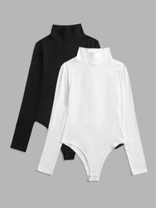 2pcs Solid High Neck Bodysuit