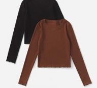 2pcs Solid Ribbed Crop Tee